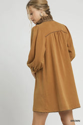 Umgee French Terry Balloon Sleeve Shift Dress with Leopard Print Detail OutfitFlow